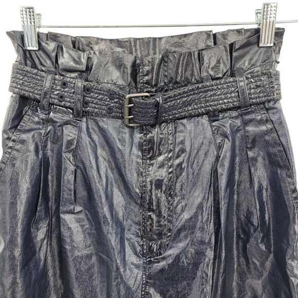 Free People Pants Faux Leather High Rise Paperbag Tapered Belted Metallic 4 - Picture 5 of 17